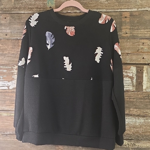 SHEIN Tops - SHEIN Black Feather Print Blouse